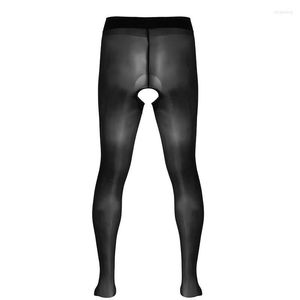 Meias masculinas masculinas masculinas de seda de seda de seda brilhante sem grochlet calça de meia -calça de meias brilhantes calças calças de calça íntima erótica lingerie erótica