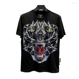 Camisetas masculinas Kull 2023 Verão PP Color Diamante Leopard Cabeça Roul