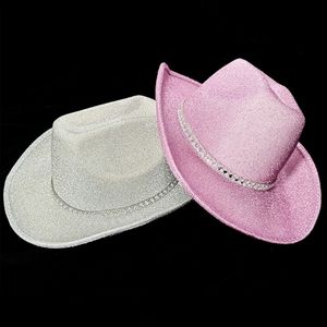 Breite Krempe Hüte Eimer Glitter Cowgirl Cowboy Fedora Western Bachelorette Party für Braut Prop 230325