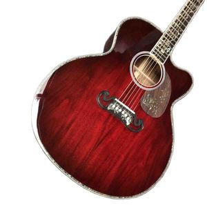 Özel 43 inç Jumbo Katı Koa Ahşap ve Katı Arka Yan Kesik Akustik Guitar Ahşap Pickguard Parlatıcı Finish