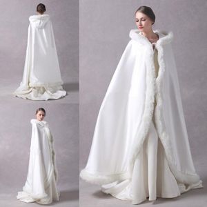 Kurtki Long Party Party Płaszcz Kobiety Płaszcz Faux Fur Bride Zima odwracalna Cape Cape z kapturem