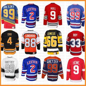 Custom College Wear CCM Ice Hockey Jerseys Mens 99 Wayne Gretzky Bobby Hull Roy Modano Teemu Gorr Orr Patrick Howe Eric Lindros Bure Mike