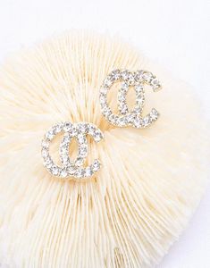 C Letter Earrings Studs Women Fashion Simple Designer Rhinestone Pendant Ear Charm Street Party Jewelry Lucky Gold White K Color 92057427