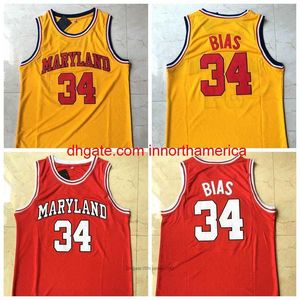 NCAA Maryland Len #34 Bias Basketball Jersey Red Yellow All Stitched and broderi Size S-2XL