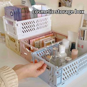 Förvaringslådor fack Nordic Ins Color Cosmetic Storage Box Desk Basket Organizer Plastic Skin Care Mask Rack Kawaii Organizer Foldbar förvaringskorg P230324