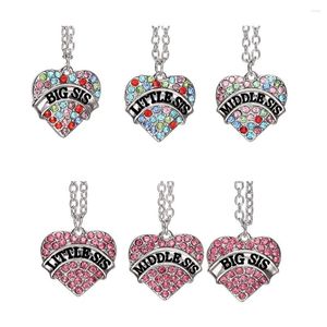 Colares pendentes 3x Big Middle Little Sis Sister Heart Women Friends Colar Colar Define