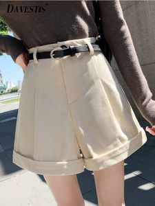 Shorts femminile vellutoy Donne ad alta vita ad alta moda 2023 Inverno casual utensili sciolti per semplice 1 bottone largo 230325