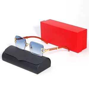 Herren-Sonnenbrille, Designer-Damen-Sonnenbrille, Farbverlauf, Blau, Grün, Strand, klassisches Metall, rahmenlos, Roségold-Linse von Modebrillen, Carti-Brille, Anti-Blaulicht, mit Box