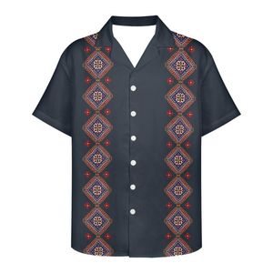 Men's Dress Shirts Vintage Ethnic Print Shirt Black Casual Plus Size Beach Kemeja Hawaiian Guabela Loose Breathable TopMen's