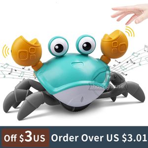 Electric/RC Animals Crawling Crab Baby Toys with Music LED Light Up for Kids Toddler Interactive Toy with Automatically Avoid Obstacles Musical Toys 230325