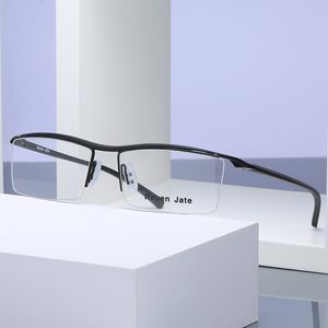 Okulary przeciwsłoneczne ramy Browline pół obręczy metalowe szklanki dla mężczyzn okulary modne fajne optyczne okulary okularowe recepty 230325