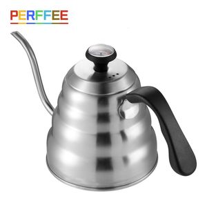 Coffee Pots 1L1.2L Drip Kettle Thermometer Pour Over Coffee Tea Pot Swan Long Neck Stainless Steel Thin Mouth Gooseneck Cloud Drip Kettle 230324