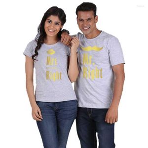 Kadın Tişörtleri Bay Mrs. Sağ Çift Eşleştiren Gömlek Sevgililer için Kocası Karısı Pamuk Yaz Aşk Mektubu Kadın Erkekler Tee Tee