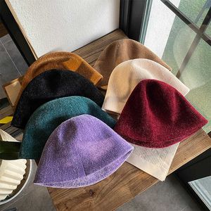 Breda randen hattar nya Chenille Fisherman Cap Women Autumn and Winter Korean Wild Japanese Bucket Hat Outdoor Panama Gorras HOMBRE P230311