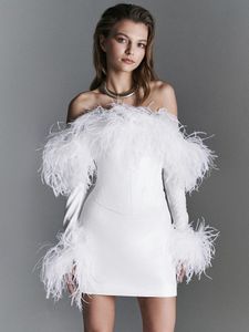 İki parçalı elbise Ailigou 2023 Kadın Moda Tüyü Omuz Kapalı Uzun Kollu Kalem Etek Lüks Seksi Ünlü Parti Bandaj Seti 230324