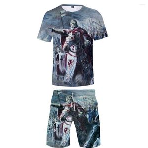 T-shirt da uomo T-shirt da cavaliere templare Tuta traspirante Fresco Pantaloncini corti in due pezzi Stampa studentesca Uomo Bambino Estate