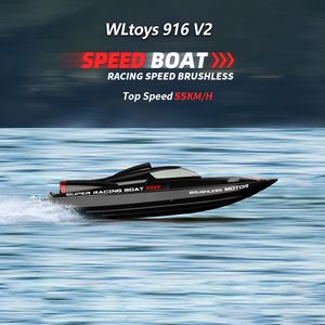 ElectricRC Boats WLtoys WL916 24Ghz 55KMH Brushless High Speed Racing Model Remote Control Speedboat Children Toys 230325