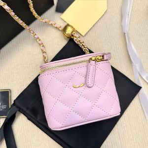 2022 Classic Mini Vanity With Chain Box Trunk Bags Caviar Leather Crush Gold Ball GHW Crossbody Shoulder Designer Handbags Tiny Cosmetic Case For Women