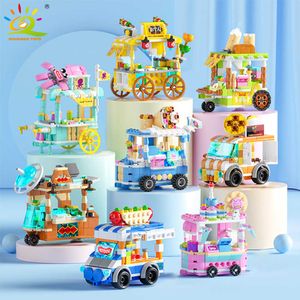 Model Building Kits HUIQIBAO Creative Street Food House Model Building Block MOC Retail Store With Figure Ice Car Bricks Sets Boys Toy for Kid Z0324
