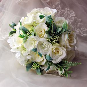 Bröllopsblommor 2023 samling elfenben färg rosor vit hortensia runda 10 tum bukett de mariage