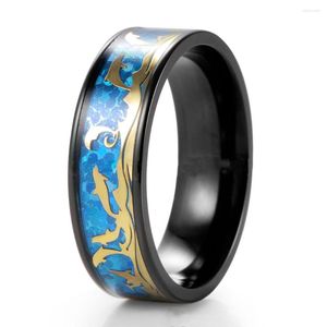 Wedding Rings Fashion 8mm Men's Black Tungsten Band Occean Dolphin Ring Unique Animal Stainless Steel For Men Cool Party Jewelry