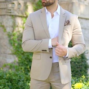 دعاوى الرجال الفاخرة Beige Men 2023 الكلاسيكية على الطراز الكلاسيكي 2 PCS Office Office مجموعات غير رسمية Tuxedos Slim Fit Blazer Homme