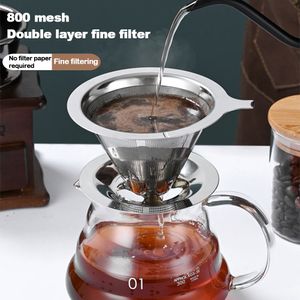 Kaffefilter Återanvändbart dubbellager 304 Rostfritt stål Kaffefilterhållare Häll över kaffe Dripper Mesh Coffee Tefilter Korg Verktyg 230324