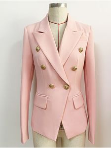 Women's Suits Blazers HIGH STREET 2023 Fashion Designer Slim Fitting Metal Lion Buttons Double Breasted Jacket Light Pink 230325