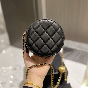 Womens Round Vanity Quilted Mini Bags Crush Pearl Ball With Gold Metal Hardware Matelasse Chain Crossbody Shoulder Purse Cosmetic Case Outdoor Saoche Handbags 12CM