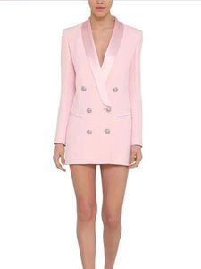 Damenanzüge Blazer TOP QUALITÄT 2023 est Designer Blazer Jacke Löwenknöpfe Zweireiher Satin Schalkragen Lang B 230325