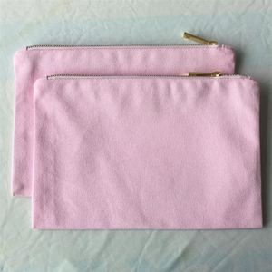 Light Pink canvas makeup bag blank pink cotton cosmetic bag Grey large clutch bag Pink zipper pouch for DIY crafts273G