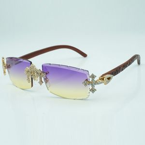 Óculos de sol Cross Diamond cool 3524031 com pernas de madeira de tigre natural e lente com corte de 57 mm