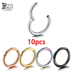 Nosringar Studs 10st G23 Piercing gångjärn Segment Hoop Ring för kvinnor Män septum Clicker Ear Helix Earring Jewelry 230325
