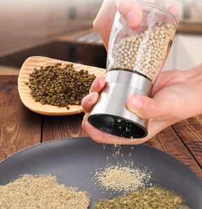 Mills 1Pc Stainless Steel Salt and Pepper Mill Grinder Spice Herp Glass Muller Hand Mill Grinding Bottle Kitchen Gadgets Glass Tools 230324