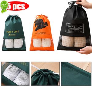 New 5PCS Dust-proof Drawstring Shoe Bag Suitcase Cloth Sock Holder Bag Travel Ziplock Bag Closet Organizer Space-saving Sorting Bag