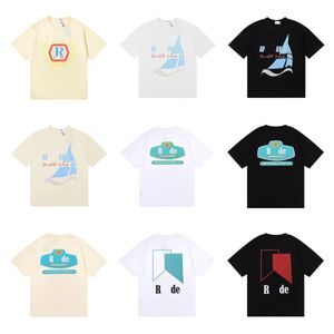 여름 디자이너 여성 티셔츠 여성 Rhude for 남자 탑 레터 폴로 폴로 자수 Tshirts 의류 짧은 슬리브 tshirt 큰 티