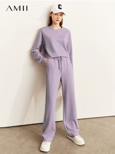 Kadınlar Suits Blazers amii minimalist sonbahar takım elbise uzun kollu sweatshirt gündelik zarif moda geniş bacak pantolonları ayrı ayrı 12240924 230325