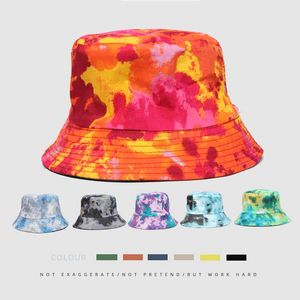Wide Brim Hats New Japanese Bucket Hat Four Seasons Sunscreen Tie-dye Printing Big-brimmed Men's and Women's Hats Double-sided Panama Cap P230311