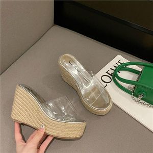 Slippers 2023 Women Summer High Heel Slides Outdoor Ladies Shoes Peep Toe Bling Causal Platform Fashion Woman