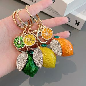 Cute Lemon Crystal Rhinestone Keychain Party Favor Alloy Metal Car Bag Phone Purse Decoration 1224140