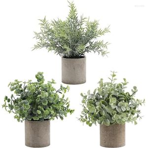 Dekorativa blommor 3 st/set mini krukta konstgjorda växter eukalyptus faux rosmarin växt för hemmakontorsskrivbord grönska dekoration