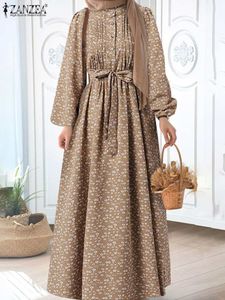 Ethnische Kleidung ZANZEA Frauen Langarm Gedruckt Blumen Casual Muslim Kleid Vintage Dubai Türkei Abaya Hijab Spitze Up Robe Islamischen 230324