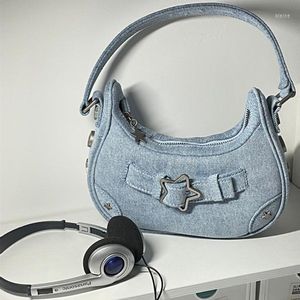 Kvällspåsar vintage denim y2k väska kvinnors handväska söta stjärna purses mode axel casual armhålan kvinnlig tote