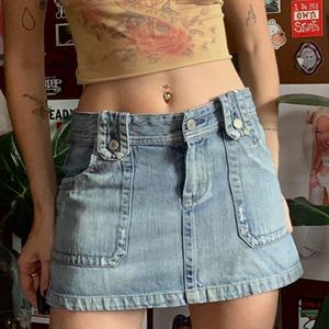 Skirts Y2k Preppy Retro Jeans Mini Korean Fashion High Waist Denim Pencil Chic Women Harajuku Grunge Vintage Streetwear 230325