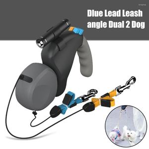 Dog Collars Double Dual Rope Leash For 2 Dogs Walking Rotation Pet Adjustable With Light Traction Belt Retractable