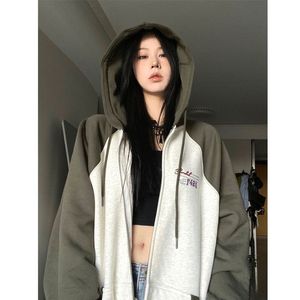 Moletom com capuz feminino houzhou vintage moletom feminino streetwear y2k outono fino manga longa estética zip hoodie harajuku oversized moda coreana 230325