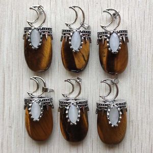 Pendant Necklaces Beautiful Natural Tiger Eye Stone Metal Alloy Moon Crown Pendants For Jewelry Making Diy Necklace Accessories Wholesale