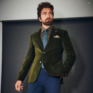 Herrenanzüge Dunkelgrüner Samt Hochzeit für Männer Schmal geschnittene Kostüme Smoking Blazer Sets Bräutigam formelle Kleidung Set Hosen und Jacke 2-tlg