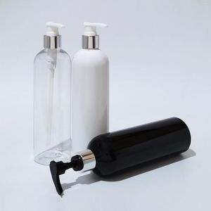 Storage Bottles 400ml Empty Shampoo Bottle Clear Plastic Silver Aluminum Collar Dispenser Liquid Soap Lotion Containers Pump