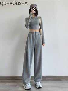 Damenhose S Grey Sports Korean Style Casual Fashion Lose Pant Weitbein hoher Taillenhose Sweatpant Jogger 230325